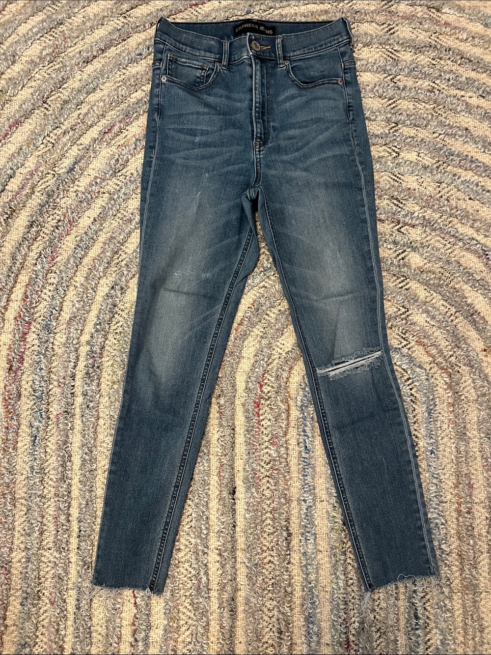 Women's Dark Blue Skinny Jeans with Knee Distress
